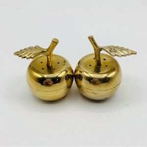 Vintage Collectible Brass Apple Salt and Pepper Shakers W/Plastic Inserts